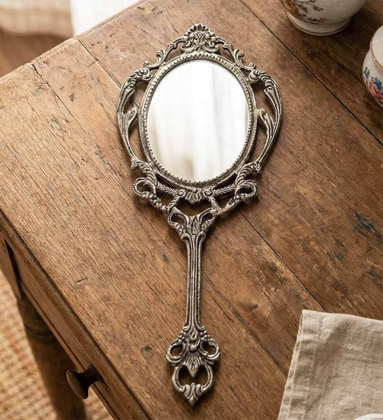 Handspiegel Prinzessin Silber Barock Schminkspiegel Antik-Stil Karneval Halloween