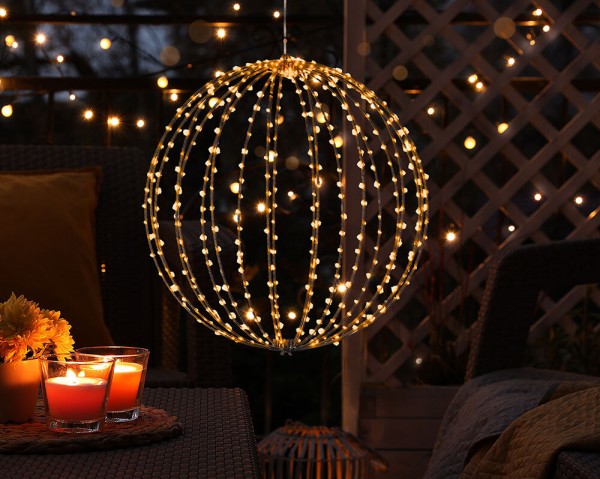 Leuchtkugel Weihnachten zum Hängen LED Kugel Metall Schwarz Stecker Timer Outdoor