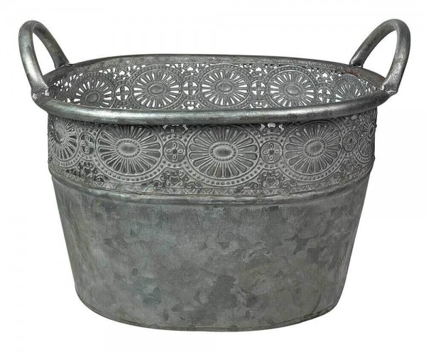 Zink Blumentopf Oval mit Griffen Vintage-Stil Pflanztopf Landhausstil Grau