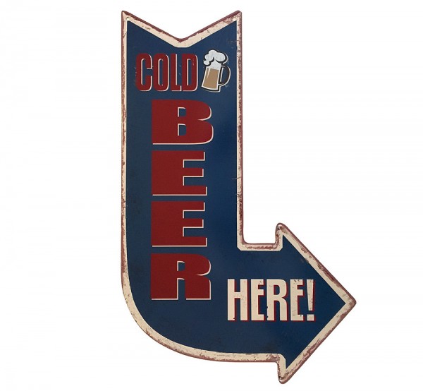 Blechschild COLD BEER HERE Wegweiser Nostalgie Vintage 40x25cm