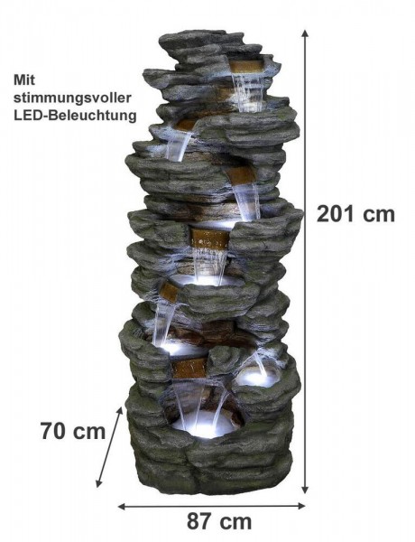 Ubbink AcquaArte Corte 201 cm Großes Wasserfall Set mit LED Naturgetreue Felsstruktur Gartenbrunnen
