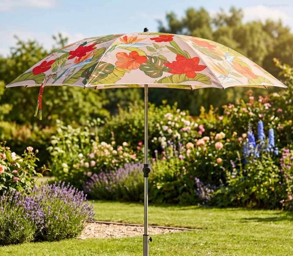 Sonnenschirm Dschungel 200 cm Tropen Blumen Strandschirm Knickbar UPF 50+ Beige