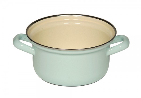 Riess Kasserole Emaille Topf Pastell Türkis mit Chromrand 14cm