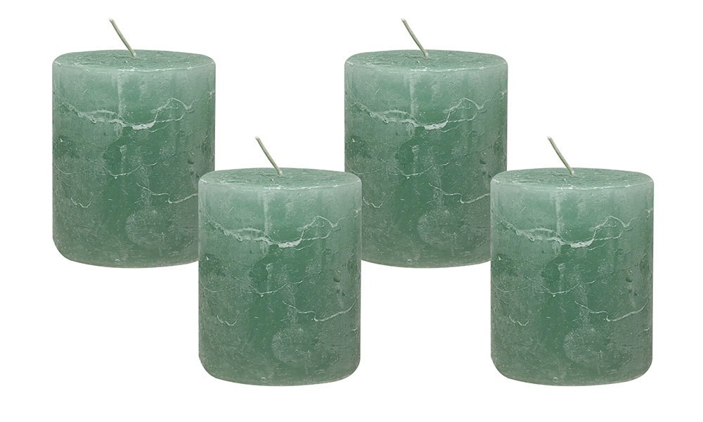 4 Rustic Stumpenkerzen Premium Kerze Mintgrün 7x8cm - 40 Std Brenndauer