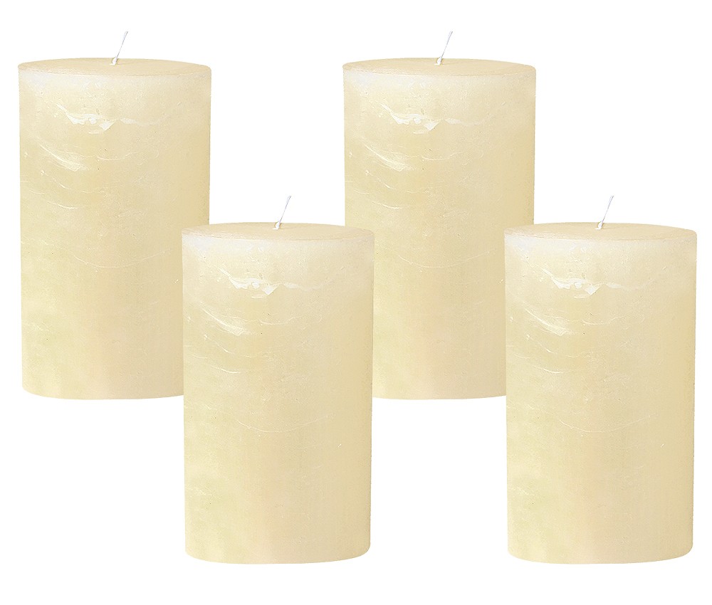 4 Rustic Stumpenkerzen Premium Kerze Elfenbein Weiß 10x20cm - 120 Stunden Brenndauer
