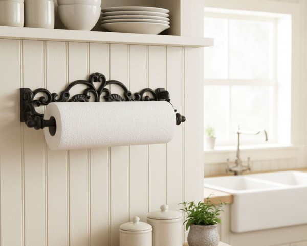 Küchenrollenhalter Landhausstil Nostalgie Antik-Stil Wandmontage Gusseisen Schwarz