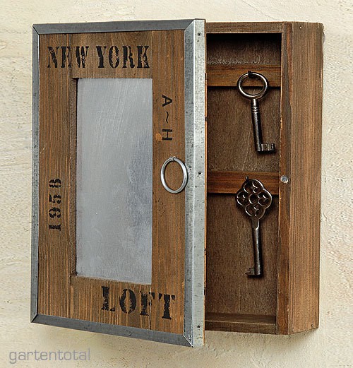 Schlüsselkasten Holz Natur New York Style |Schlüsselkästen |Deko & Wohnaccessoires |Wohnen |ZEITZONE Shop