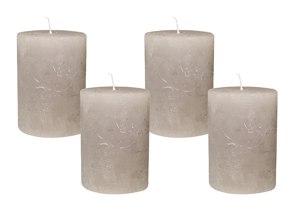 4 Rustic Stumpenkerzen Premium Kerze Grau 6x8cm - 28 Std Brenndauer