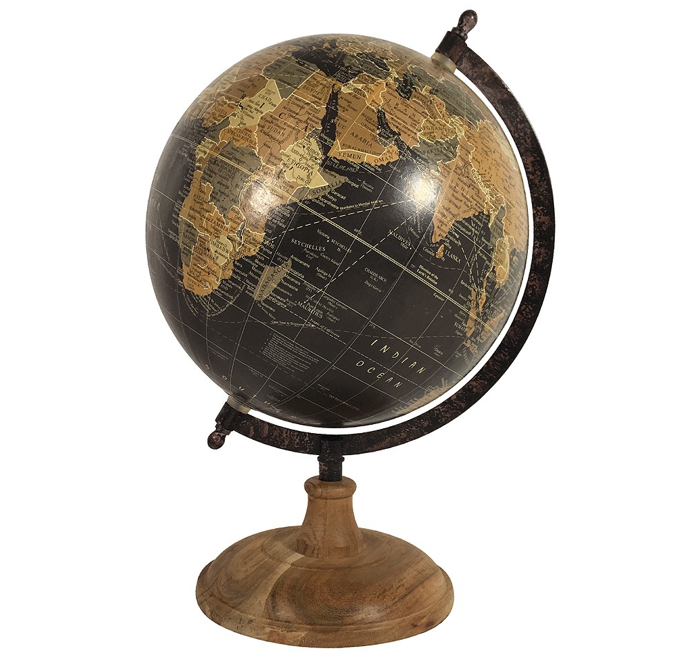 Globus Schwarz Weltkugel mit Holzständer Standglobus Antik-Stil Ø 20cm