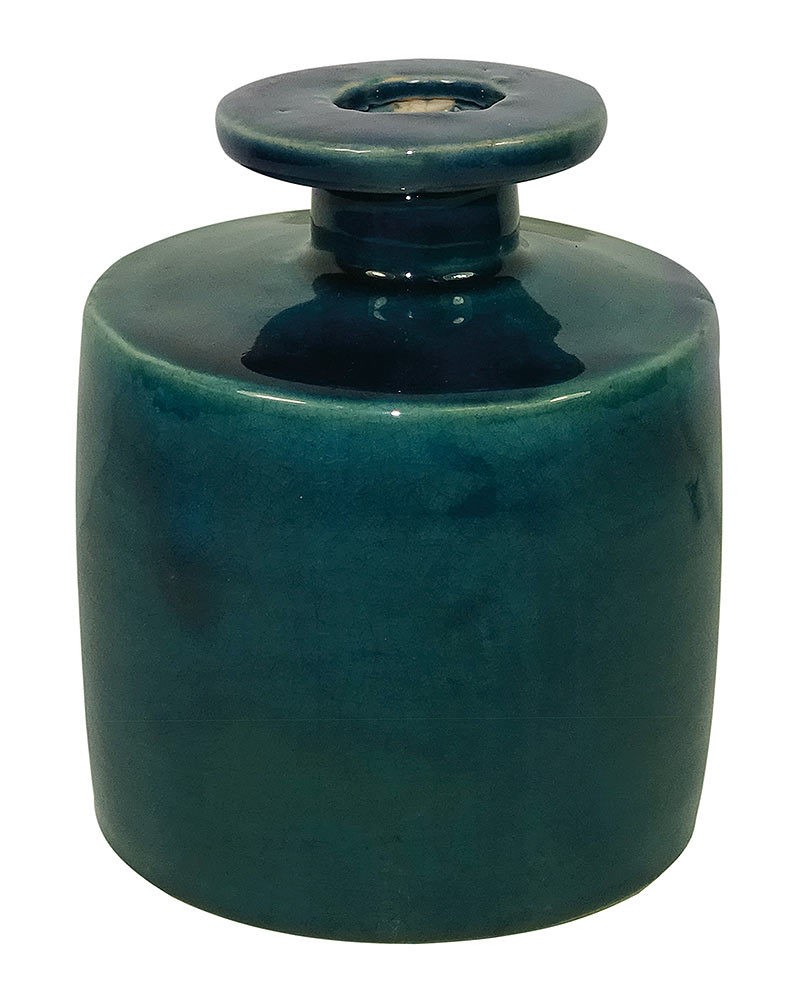 Blumenvase Keramik Petrol Handgefertigt Vase Flaschenform Mediterran Vintage 12cm