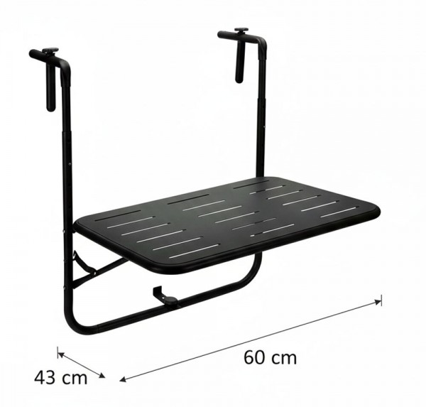 Balkontisch Klappbar Schwarz 43x60 cm – Hängetisch für Geländer