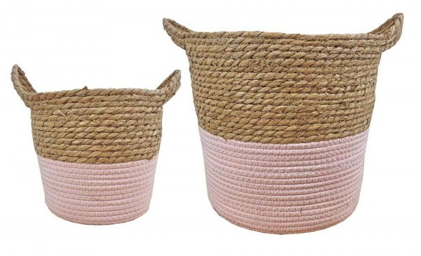 Pflanzkübel Seegras geflochten mit Henkel Korb Pflanzgefäß 2-Farbig Pink