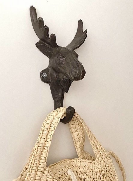 Garderobenhaken Elch Gusseisen Antik-Braun Wandhaken Elchgeweih Kleiderhaken