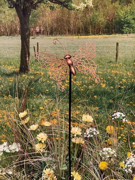Gartenstecker Schmetterling Metall Farbe Kupfer Gartenstab Landhausstil 100cm