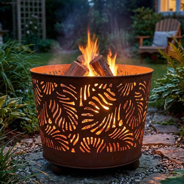 Feuerkorb Blätter Metall Rost für Garten Feuerschale Ø 45 cm