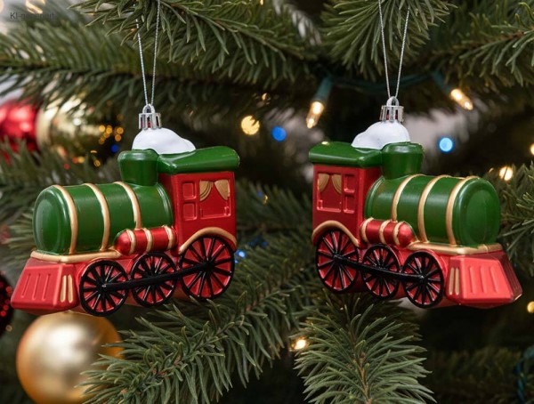 Christbaumschmuck Lokomotive 2 Stück Dampflok Rot Grün Weihnachtsbaum Anhänger