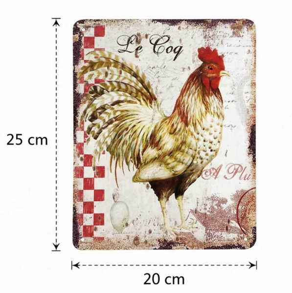 Blechschild Hahn Le Coq Retro Vintage Deko Küche Frankreich Provence 25x20cm