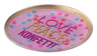 Giftcompany Love Plates Glasteller LOVE PEACE & KONFETTI Rund Rosa 13cm