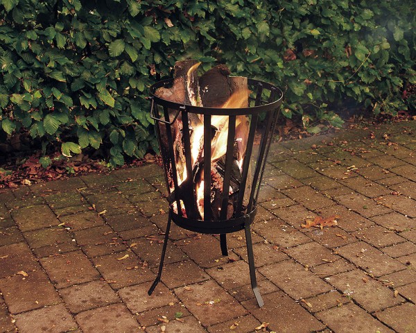 Rustikaler Feuerkorb Rund Eisen Schwarz 56 cm hoch