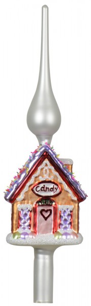 Weihnachtsbaumspitze Buntes Lebkuchenhaus Candy Glas Christbaumspitze 31cm