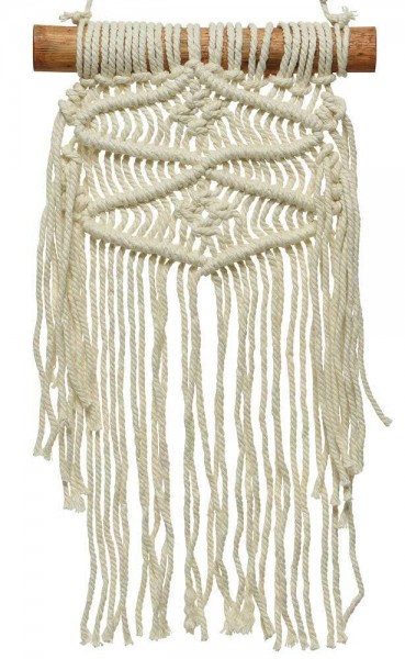 Makramee Wanddeko Boho Tapisserie Wandbehang Fransen Baumwolle gewebt 40x20cm