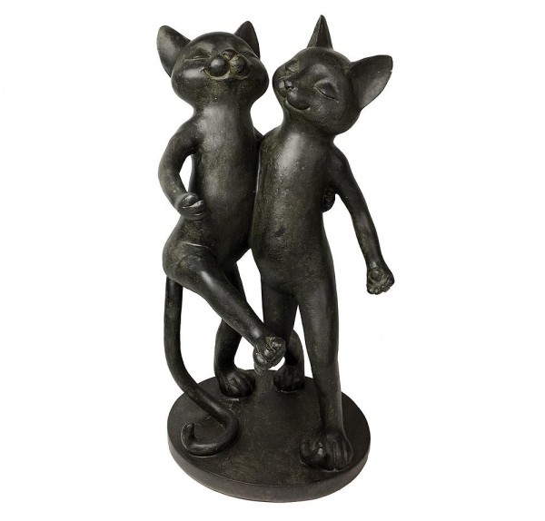 Figur Katzen-Paar Dekofigur 2 Katzen Skulptur Kunstguss schwarz-braun H 34cm