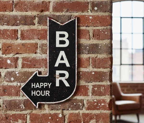 Blechschild BAR Happy Hour Retro Vintage-Deko Wegweiser Antik-Stil 25 x 40 cm
