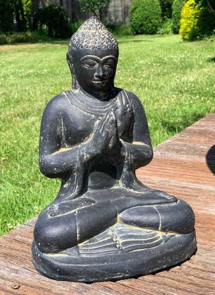 Buddha Figur 30 cm Guss-Stein Massiv Frostsicher Sitzend Gruß Garten Statue