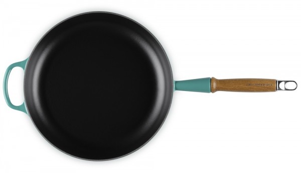 Le Creuset Bratpfanne mit Holzgriff Signature Gusseisen Bleu Riviera Blau 28cm