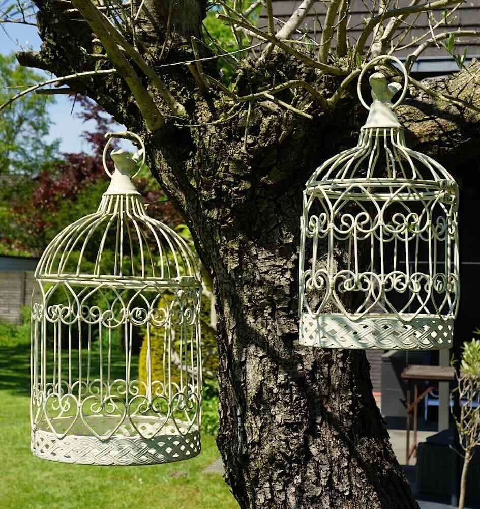Deko Vogelkäfig Dekokäfig Set 2 Stück Antik-Stil Vogel Shabby Chic Weiß kaufen