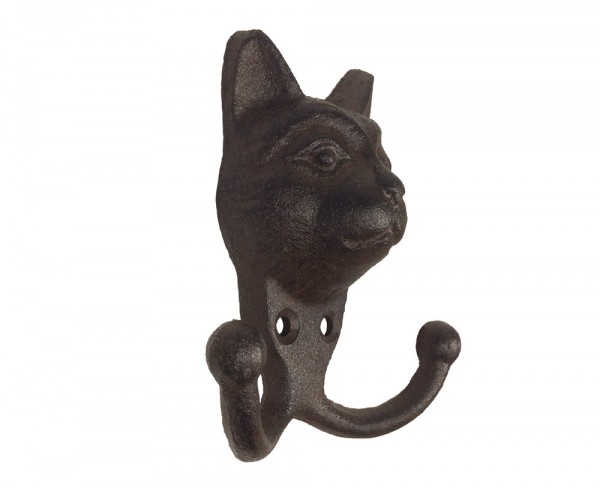 Garderobenhaken Katze Wandhaken Doppelhaken Gusseisen Antik-Braun