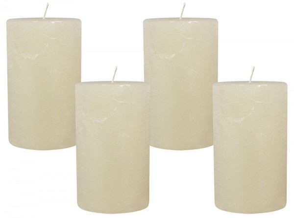 4 Rustic Stumpenkerzen Premium Kerze Creme Weiss 7x12cm - 55 Std Brenndauer