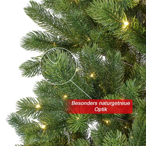 Weihnachtsbaum Künstlich Nordmanntanne Premium 180cm Naturgetreu m. Lichterkette