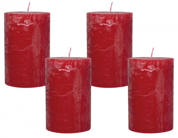 4 Rustic Stumpenkerzen Premium Kerze Rot 7x12cm - 55 Std Brenndauer