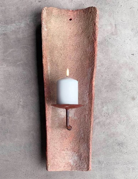 Echt Antiker Dachziegel mit Kerzenhalter 45-48 cm Mediterran Wandkerzenhalter