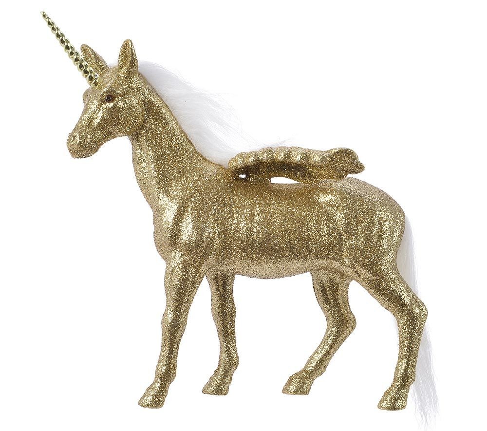 Pegasus Figur Gold Glitzer Weihnachten Dekofigur Geflügeltes Einhorn H 21cm