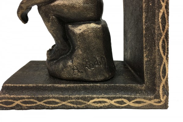 Buchstütze Der Denker nach Rodin 2 Stück Buchständer Gusseisen Antik-Stil