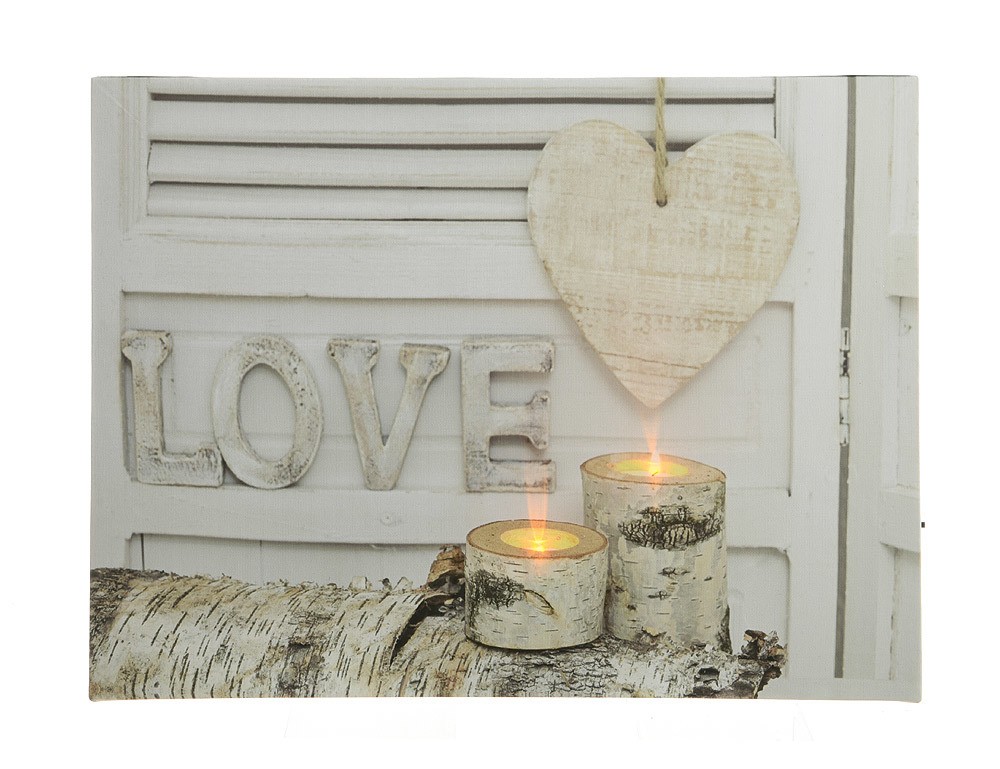LED Bild Love Liebe Wandbild mit Beleuchtung Kerzen Dekobild beleuchtet