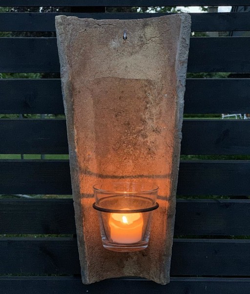 Wandkerzenhalter Echt Antiker Dachziegel mit Glas Windlicht Teelichthalter