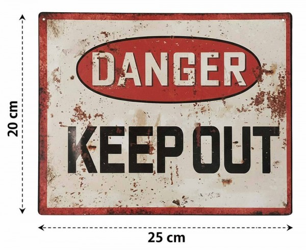 Blechschild DANGER KEEP OUT Retro Vintage-Dekoschild Betreten verboten 20x25 cm