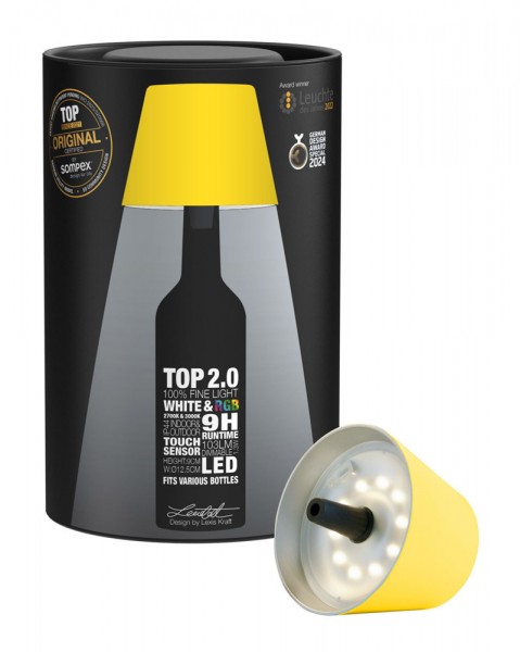 Sompex Flaschenleuchte TOP 2.0 Gelb LED RGBW mit Akku