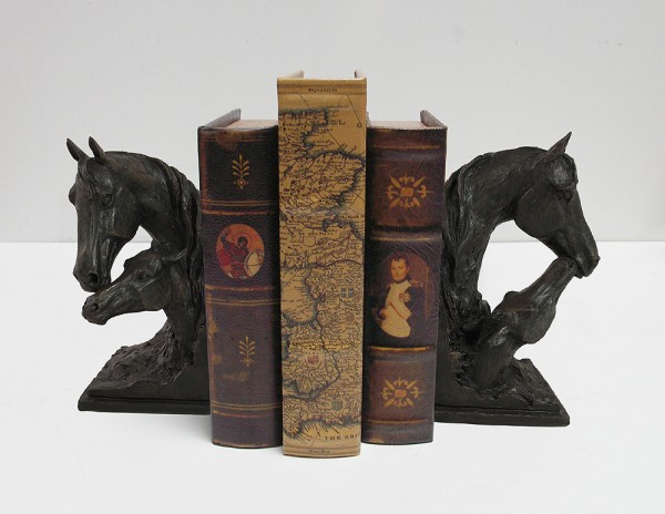 Buchstütze Pferd mit Fohlen 2 Stück Buchständer Kunstguss Antik-Stil