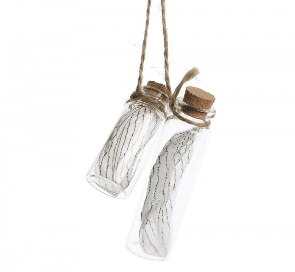 Christbaumschmuck Flasche zum Befüllen mit Korken Flaschenpost Feder 2 Stück
