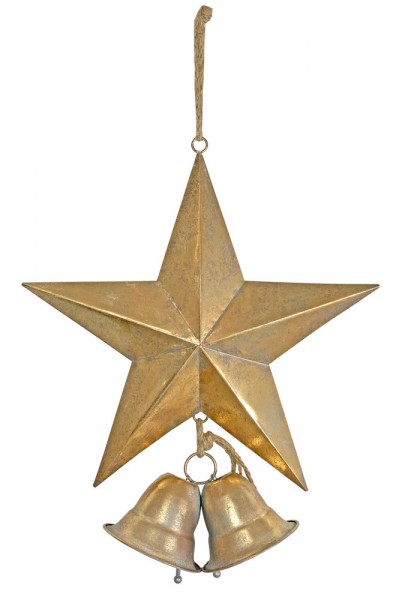 Großer Weihnachts-Stern Gold XXL Metall zum Aufhängen mit Glocken Weihnachten