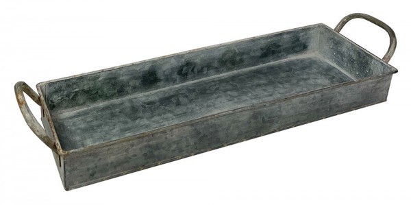 Tablett Zink Rechteckig mit Griffen Dekotablett Vintage-Stil Antik-Stil 41x13cm