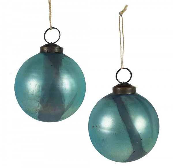 Christbaumkugeln Petrol Echt Glas 2 Stück Türkis Vintage-Stil Weihnachtskugeln