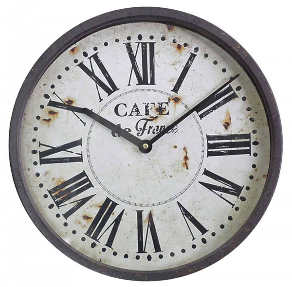 Chic Antique Wanduhr Cafe de France Vintage-Stil Metallrahmen Rund 35cm