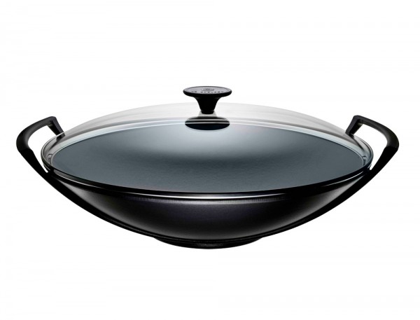 Le Creuset Wok mit Glasdeckel Gusseisen Schwarz Matt 36cm
