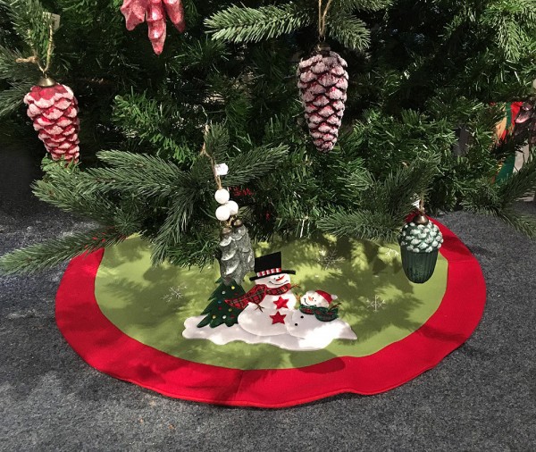 Weihnachtsbaumdecke Schneemann Grün Rot Schneeflocke Christbaumdecke Rund 90cm