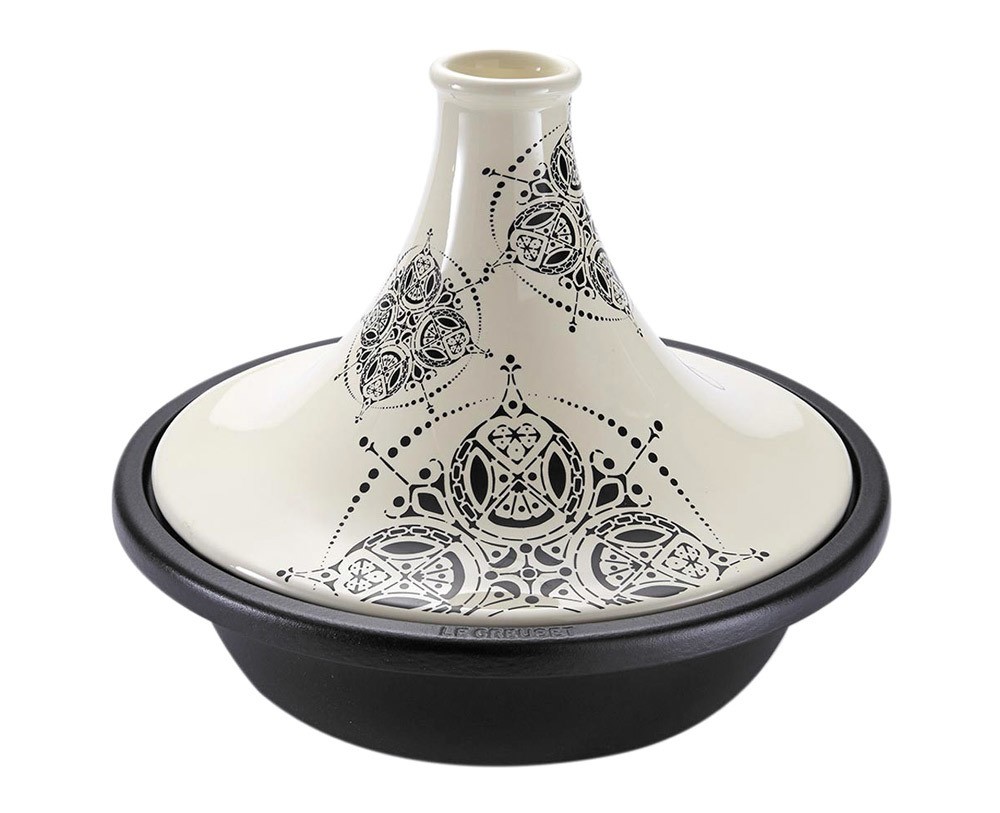 Le Creuset Tagine Creme mit Dekor Gusseisen 31cm